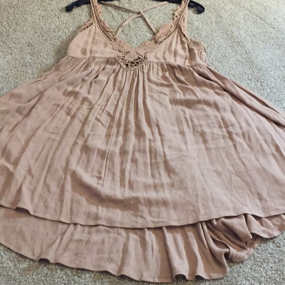 Solemio nude strappy babydoll lace front sundress